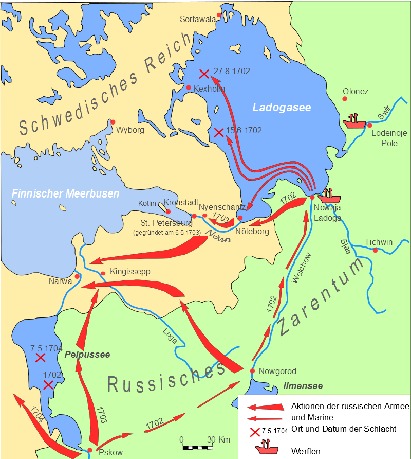 Карта театра военных действий русской армии в Северной войне, 1701—1704. Изображение: wikipedia.org