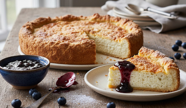 Пирог с творогом и черничным вареньем