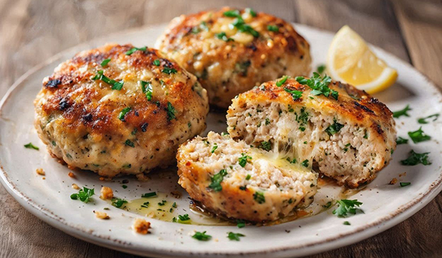 Нежные котлетки из куриного фарша с сыром и зеленью