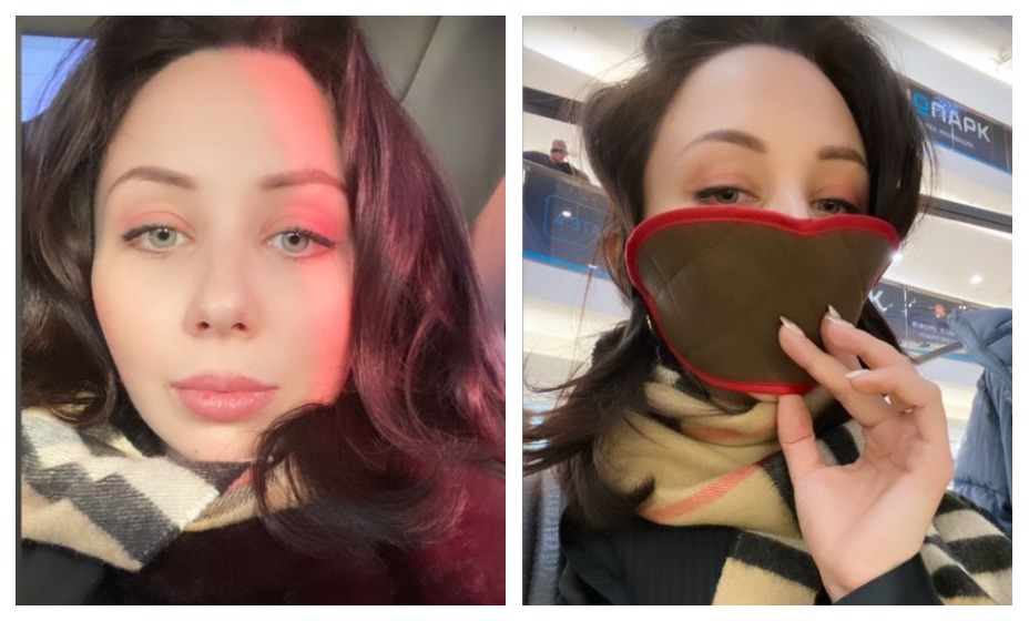 Туктамышева надела маску для сна, вместо медицинской. 
Фото: Instagram Елизаветы Туктамышевой